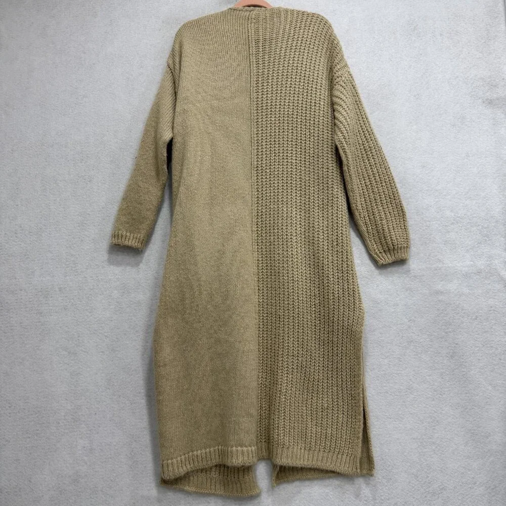 Topshop Cardigan Sweater Womens Small Beige Longline Duster Open Front Pockets